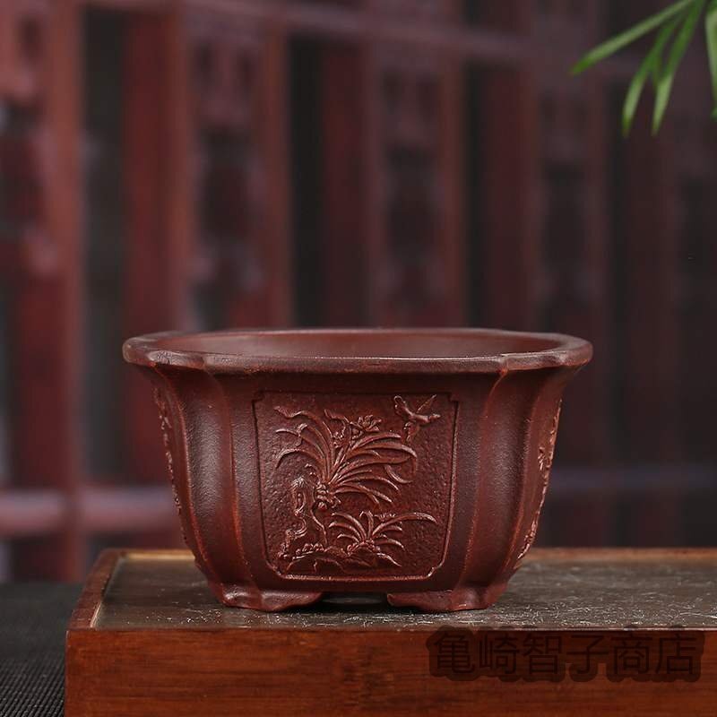  finest quality goods * purple sand purple mud bonsai pot plant pot angle pot comming off carving purple mud . handmade hand made width 15.7cm× height 8.8cm