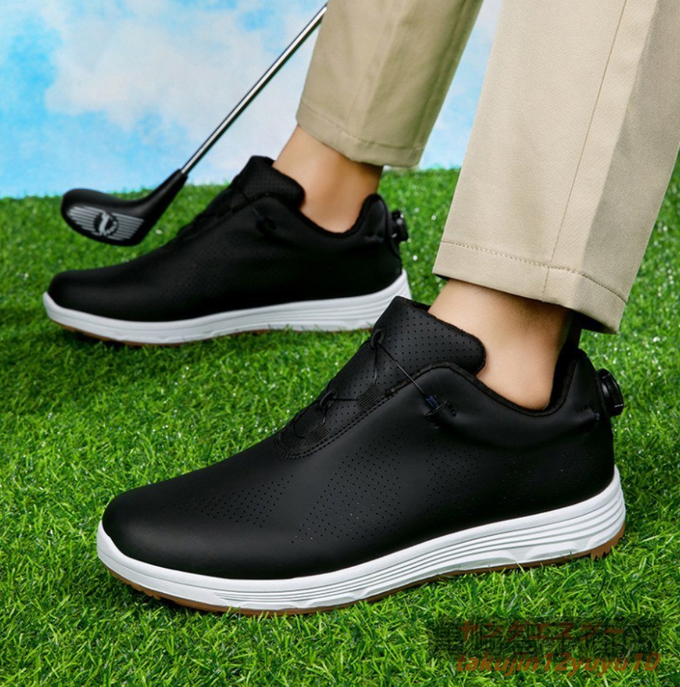  высококлассный товар *GOLF обувь туфли для гольфа мужчина женщина спортивные туфли мужской спортивная обувь удобный водонепроницаемый спорт обувь долговечность 4E широкий casual выдерживающий износ чёрный 24.5cm