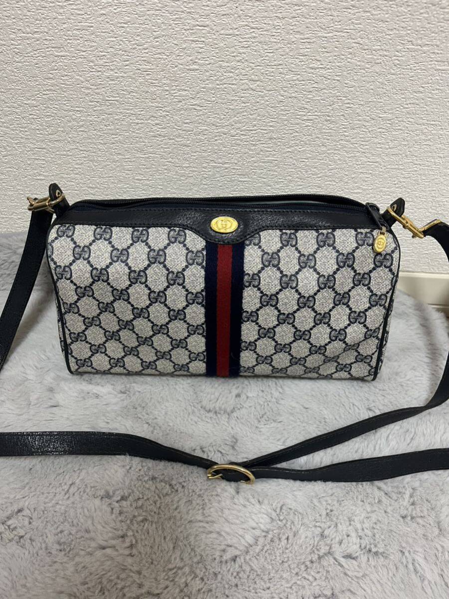 ベタつきなし！粉武器なし！GUCCI シェリーライン ショルダーバッグ オールドグッチ ネイビー ヴィンテージ_画像1