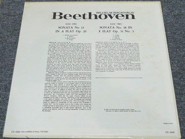 英LONDON CS 6366 バックハウス ベートーヴェン：ピアノ・ソナタ 第12・18番の画像2