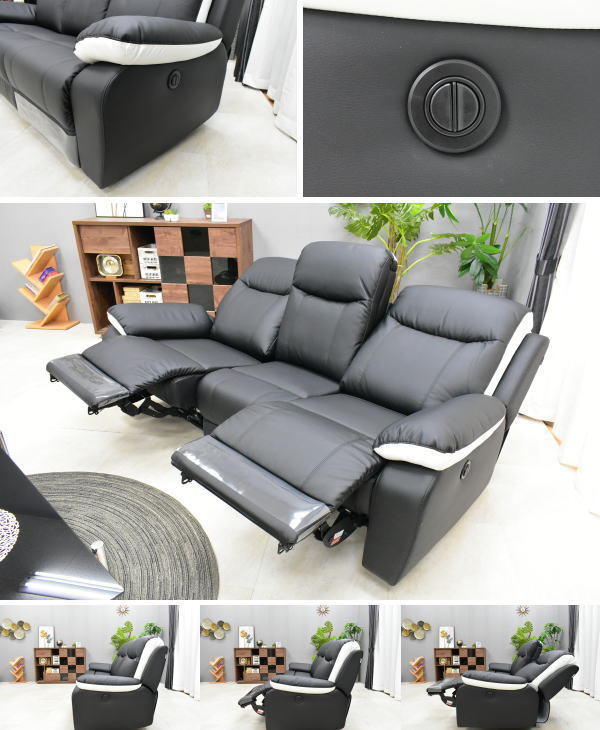  new goods electric reclining sofa 3 seater . sofa OKIN company manufactured motor BK×WH high class 37 ten thousand jpy [3P comfortable stylish modern Northern Europe furniture ]:NW44-14F49-KC
