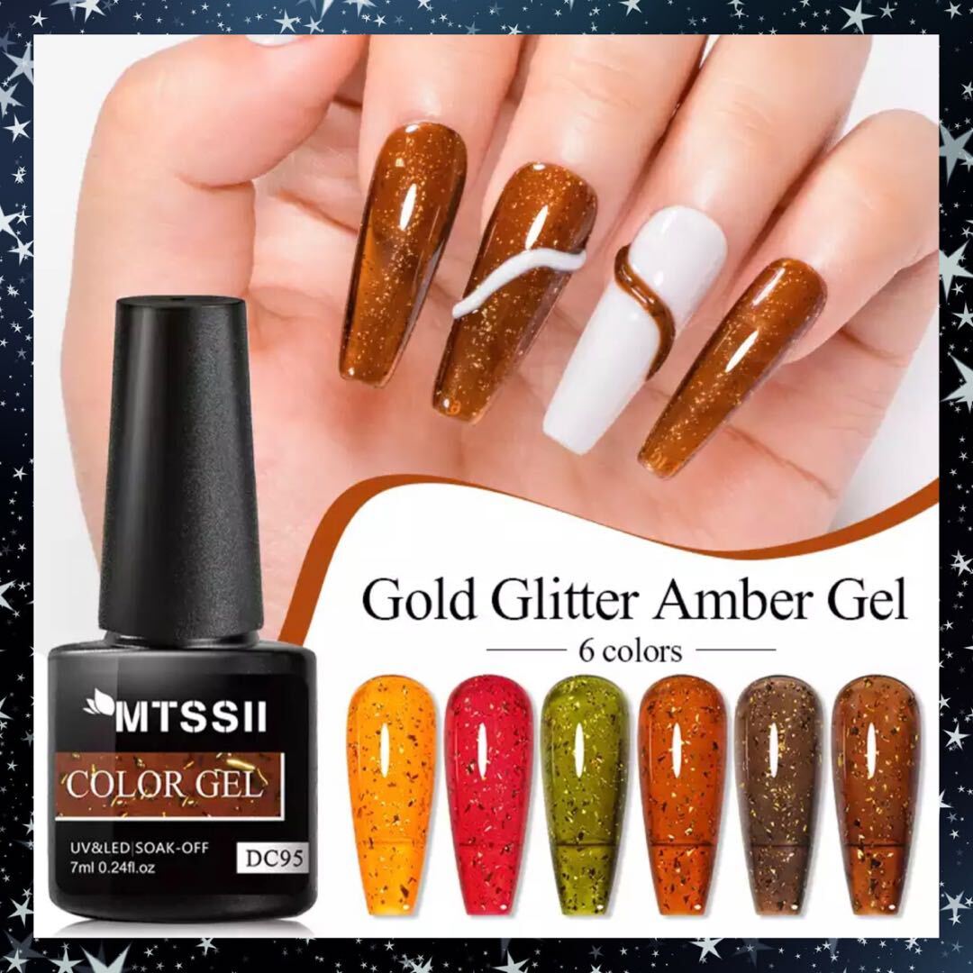 [6pcs]MEET ACROSS* половина прозрачный Gold g Ritter ka Large .ru ногти комплект *DC90-95(. фотография первый. цвет 6 цвет )