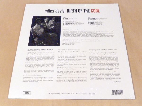 未開封 マイルス・デイヴィスBirth Of The Cool限定見開きジャケ180g盤LPボーナス1曲追加Miles Davis Gerry Mulligan Max Roach John Lewis_画像2