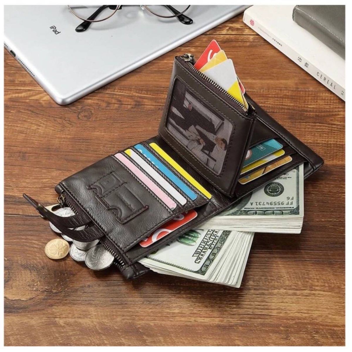 財布 二つ折り本革 メンズ ファスナー レザー 銭入れ 大容量 スキミング防止 コンパクト 軽い 新品未使用