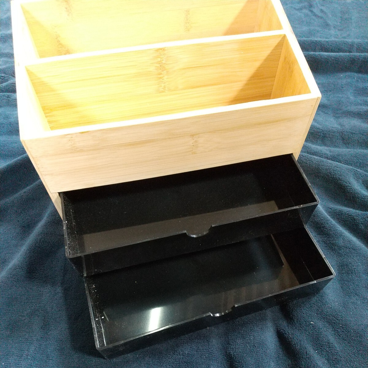 y030406t 収納ボックス メイクボックス 大容量 木製 コスメボックス 小物入れ 小物収納 引き出し ナチュラル 3段 ナチュラル(ブラック)_画像7