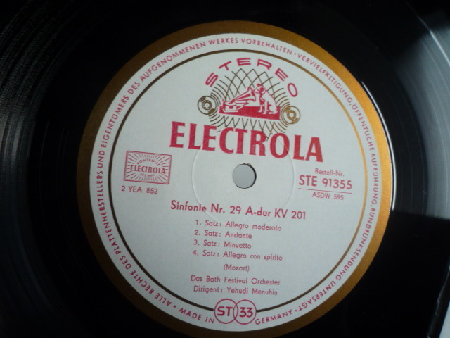 SL03 独ELECTROLA盤LP 交響曲 モーツァルト/29番、ハイドン/49番 メニューイン/バース祝祭O 金サークル_画像2