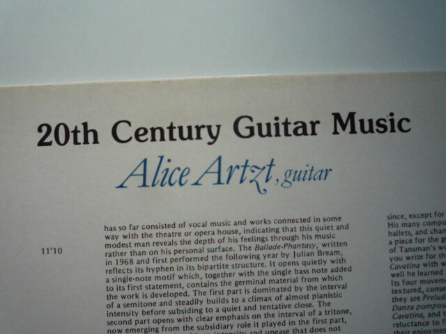 SL32 英hyperion盤LP 20世紀のギター音楽/デュアート、ファリャ、イーストウッド他 アリス・アーツ_画像2