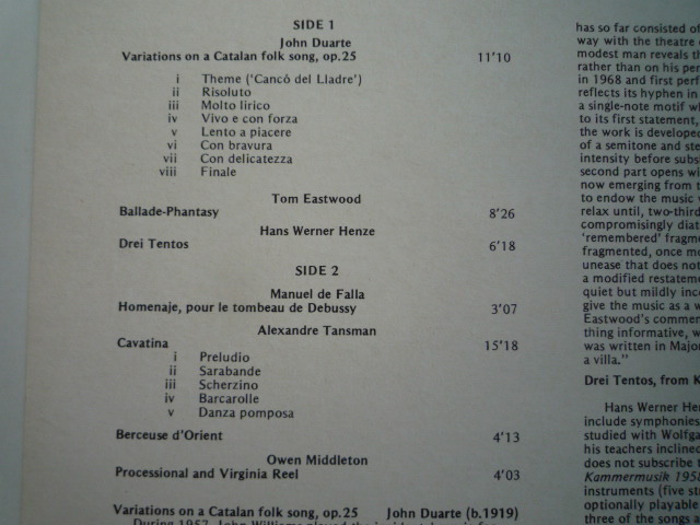 SL32 英hyperion盤LP 20世紀のギター音楽/デュアート、ファリャ、イーストウッド他 アリス・アーツ_画像3