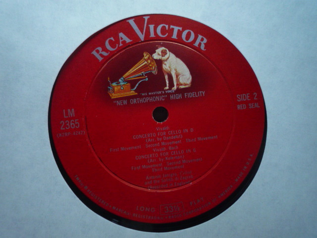 SL76 米RCA盤LP チェロ協奏曲集/ボッケリーニ、ヴィヴァルディ他 ヤニグロ/ザグレブCO 影犬_画像3