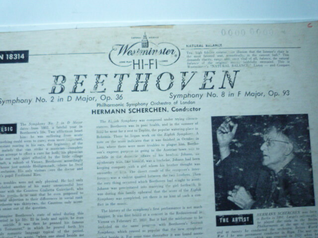 SL82 米WM盤LP ベートーヴェン/交響曲2、8番 シェルヘン/ロイヤルPO_画像2