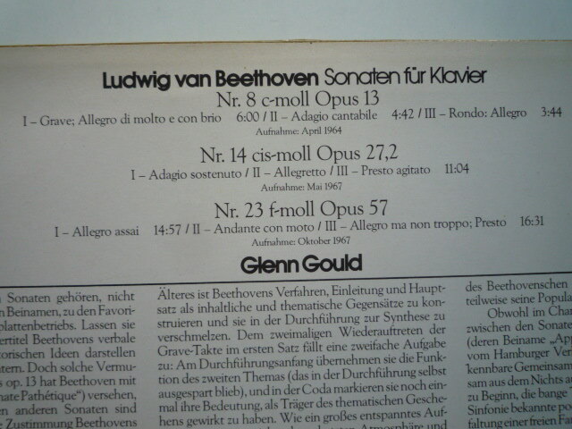 SM09 独CBS盤LP ベートーヴェン/ピアノ・ソナタ8、14、23番 グールド_画像2
