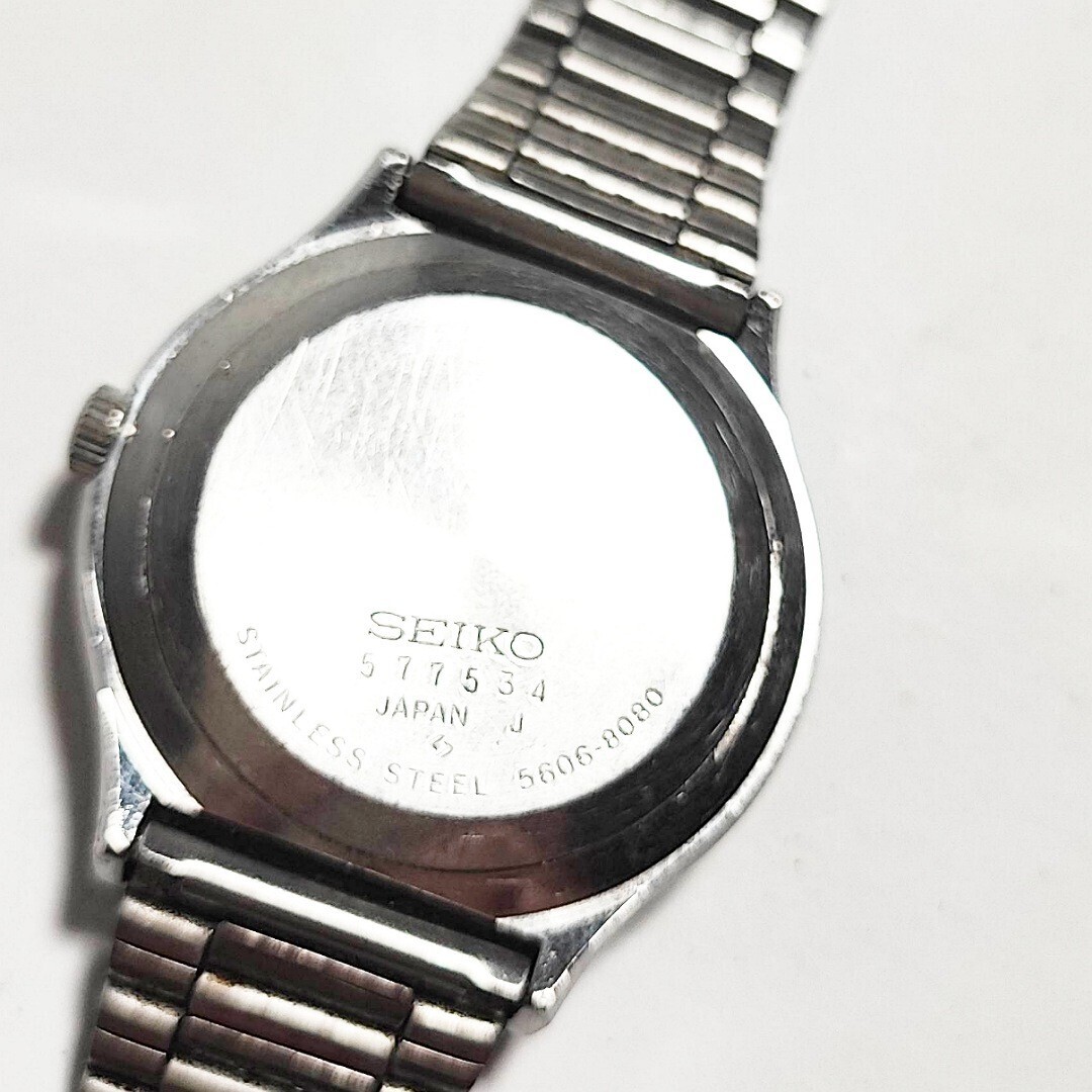 SEIKO セイコーエンブレム AUTOMATIC emblem 5606-8080 デイデイト 機械式 SS ホワイト文字盤 k368の画像4