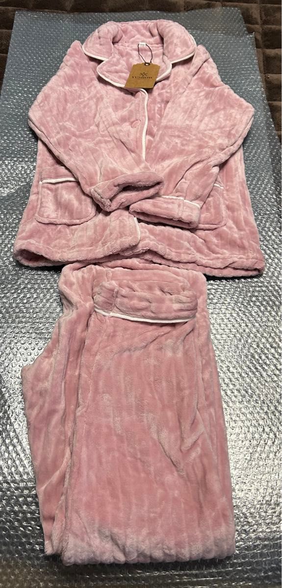 [YUSHOW] パジャマ　もこもこパジャマ　長袖　ルームウェア　上下セット　ふわふわ あったか レディース・ピンク Mサイズ