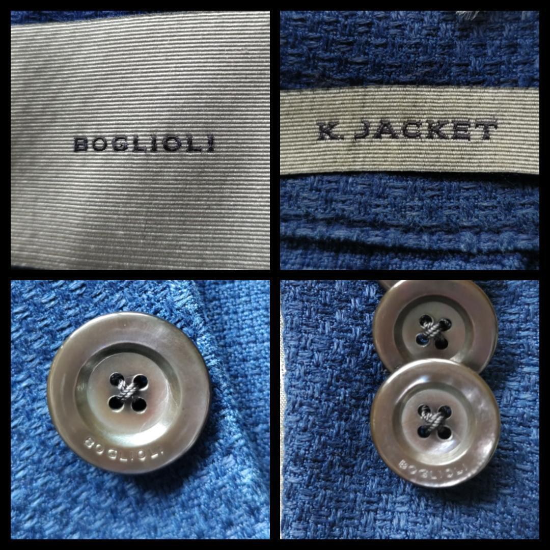 美品！BOGLIOLI ボリオリ 極上アンコン仕立て K.JACKET ケージャケット テーラードジャケット リネン混 ホップサック 本切羽 ネイビー 44 _画像9