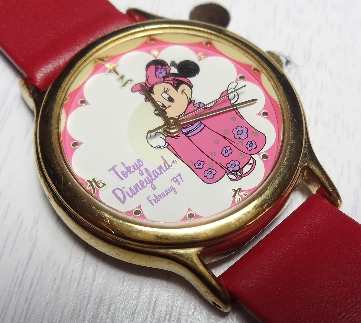 整備済 90年代 ビンテージ SEIKO ミニーマウス 着物 漢字 レディースウォッチ 腕時計 ディズニーランド限定 セイコーの画像1