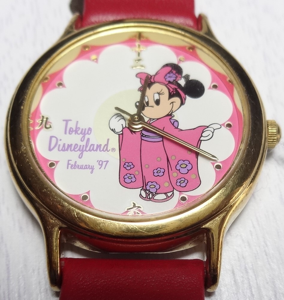 整備済 90年代 ビンテージ SEIKO ミニーマウス 着物 漢字 レディースウォッチ 腕時計 ディズニーランド限定 セイコーの画像2