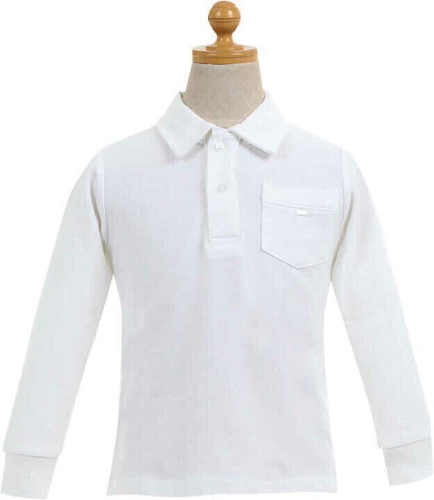 新品未使用 子供服 綿100% 長袖ポロシャツ 吸湿速乾 スクール キッズ 白 ホワイト 2枚セット 130_画像2
