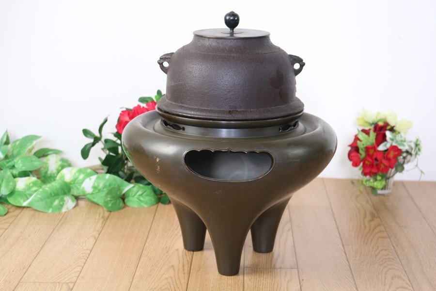 【佐藤清光】唐銅風炉茶釜 茶器茶道具 管Z8027