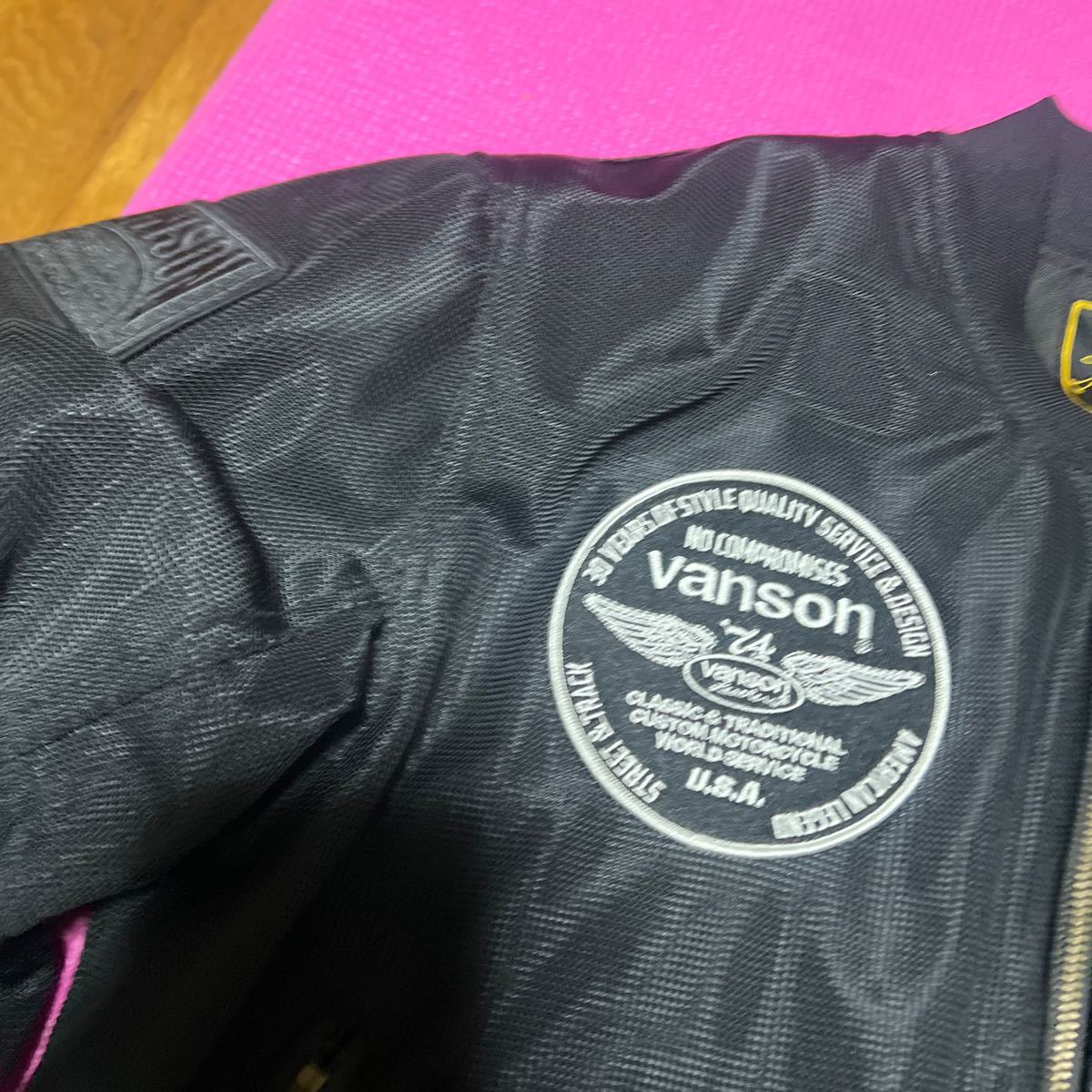 ◆VANSON バンソン VS22101S MA-1タイプ フルメッシュジャケット Lサイズ USED美品◆フルプロテクション 刺しゅうデザイン ブラック_画像5