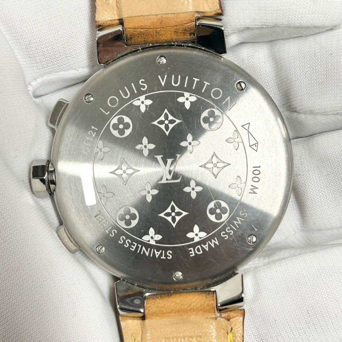  Louis Vuitton Q1121 tongue b-ru chronograph Date self-winding watch Brown face leather belt LOUIS VUITTON Tambour Chronograph Automatic