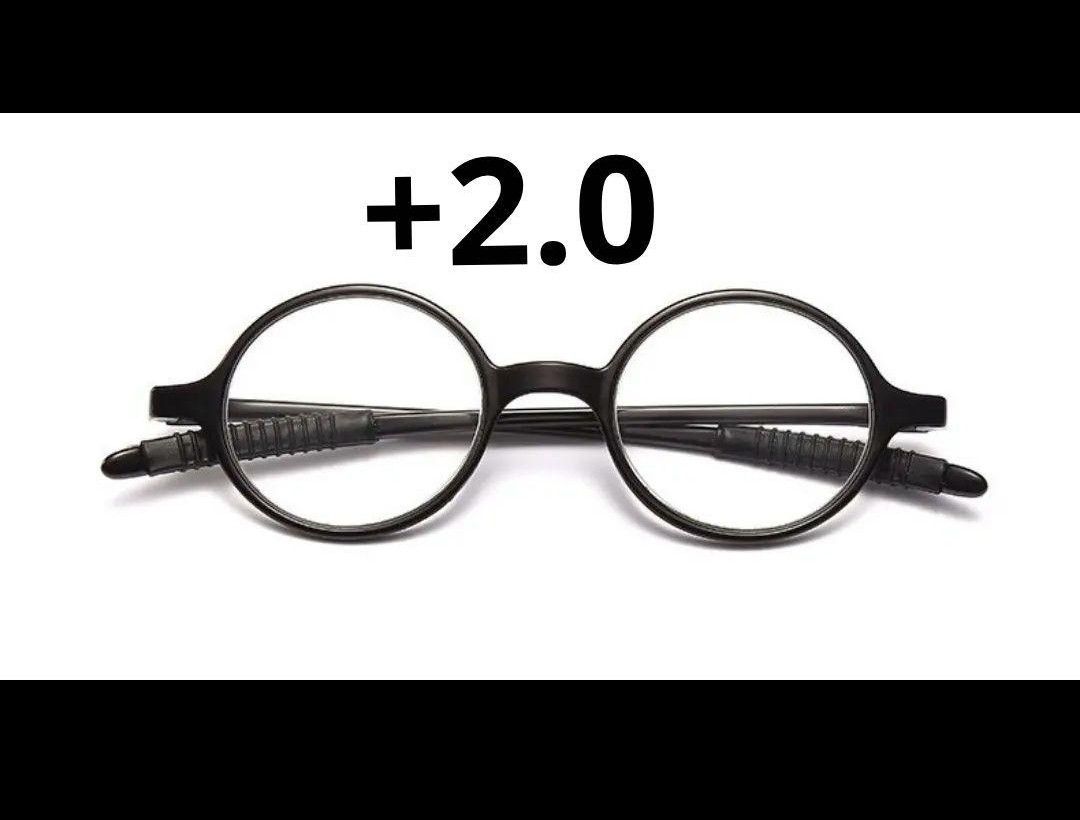 度数+2.0　61026ブラック　老眼鏡　シニアグラス　丸メガネ　昭和レトロ