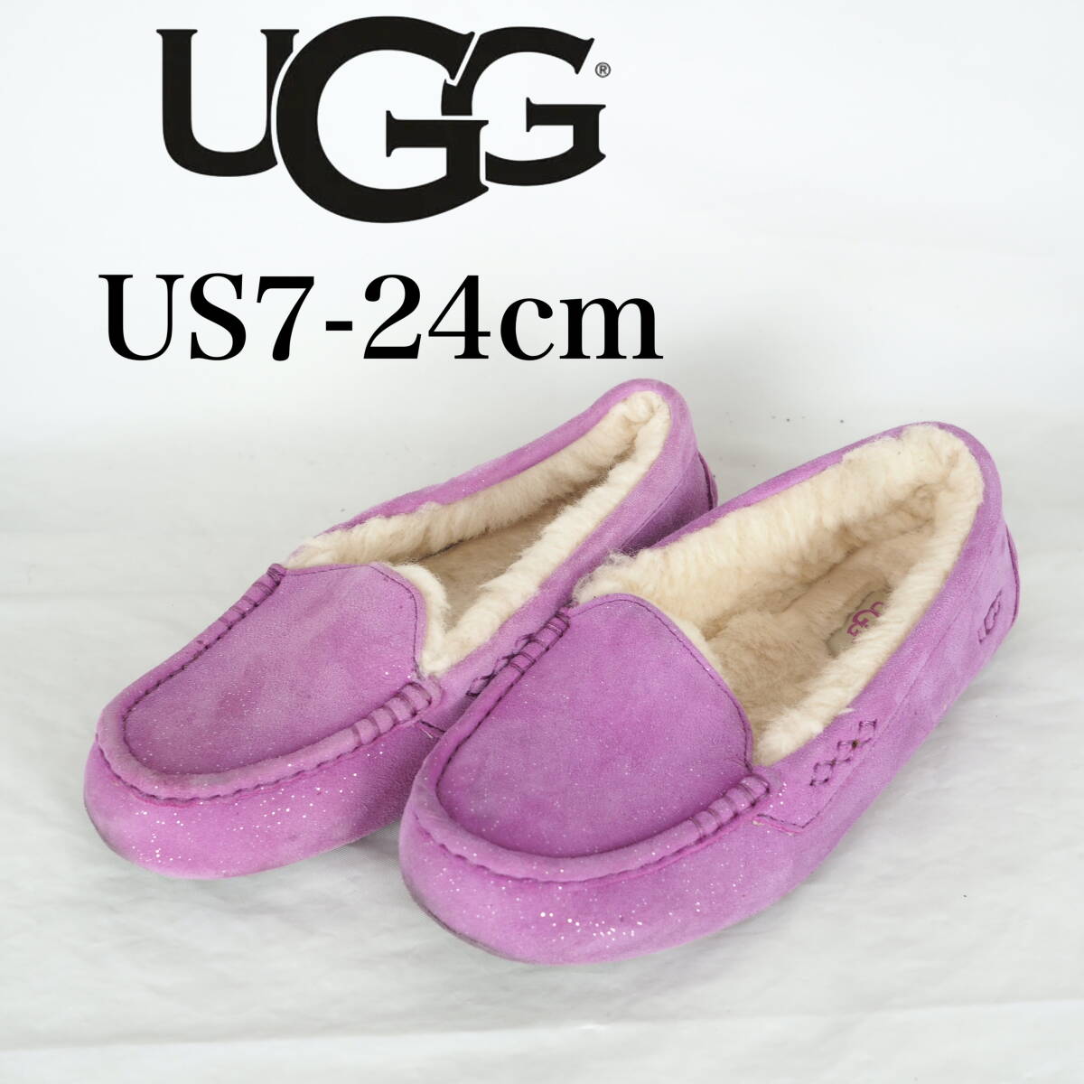 MK5234*UGG*アグ*レディースファーモカシン*US7-24cm*ラメパープル_画像1