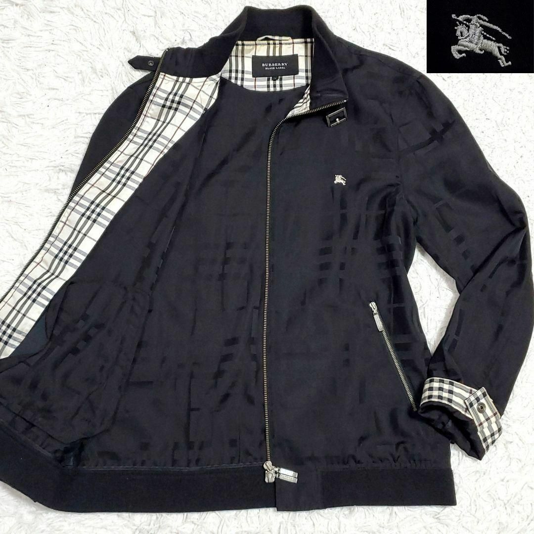 極美品 L バーバリーブラックレーベル シャドーチェック ジャケット 黒 ホースロゴ ノバチェック BURBERRY BLACK LABEL パーカー 春夏_画像1