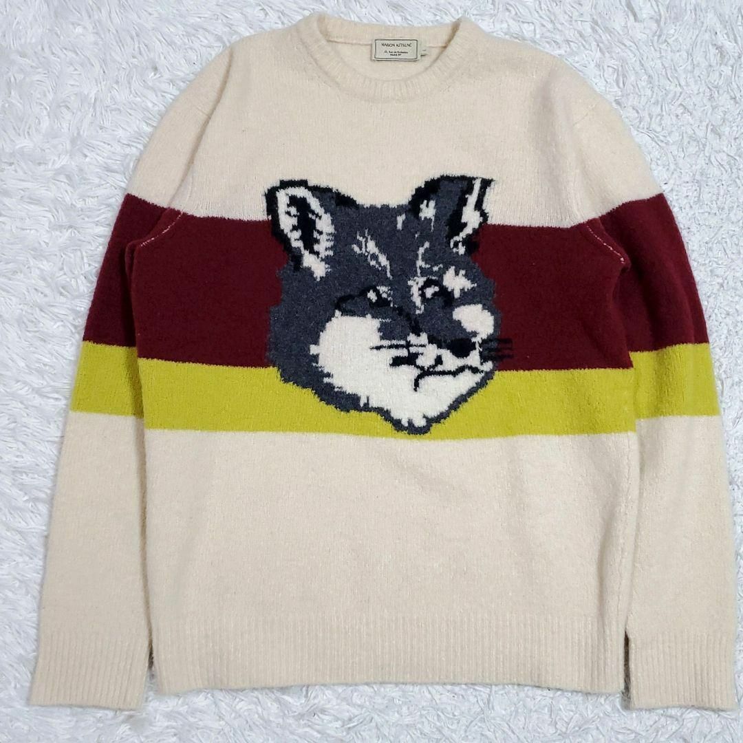 極美品 L メゾンキツネ カシミア ウール ニット ベージュ フォックス ヘッド maison kitsune BLOCK FOX HEAD PULLOVER カシミヤ イタリア製_画像1