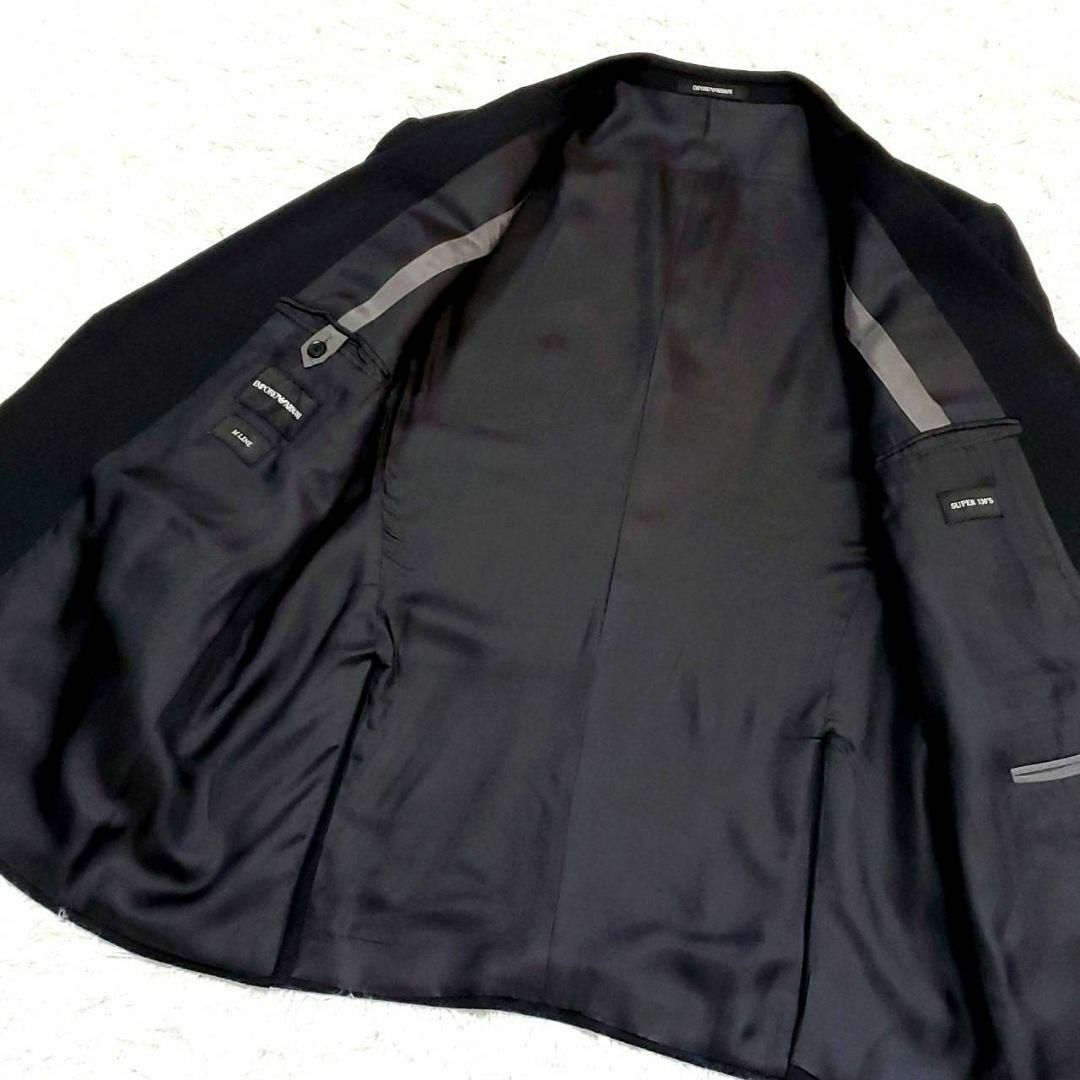 美品 2XL エンポリオアルマーニ Mライン スーパー130 ウール100 スーツ 黒 ストライプ EMPORIO ARMANI 羊毛 セットアップ 3L 58 ブラックの画像6