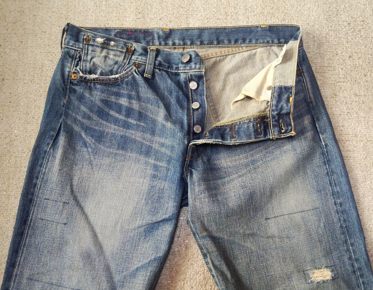 ◎超美品◎名作・貴重◎LVC LEVI'Sリーバイス71501リメイクUSED加工ローライズカスタマイズデニム 34×36 赤耳 BIG-E 日本製 66前期後期_画像4