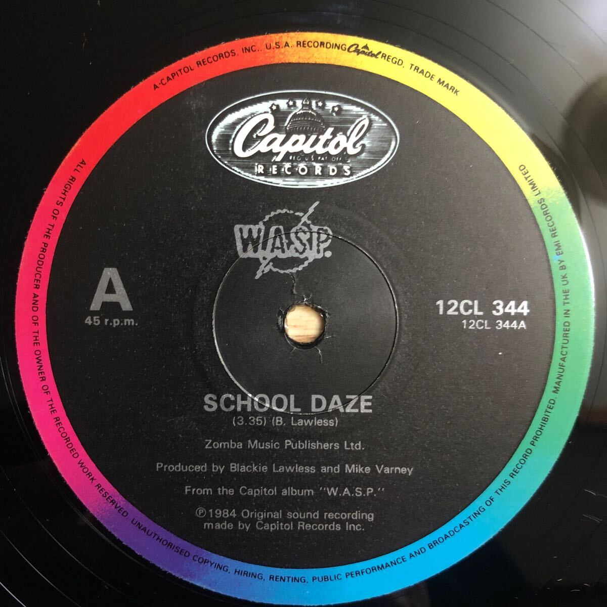 LP 美品 12inch single W.A.S.P./SCHOOL DAZE[UKオリジナル:初年度'84年PRESS:School Daze/Paint It Black収録]の画像3