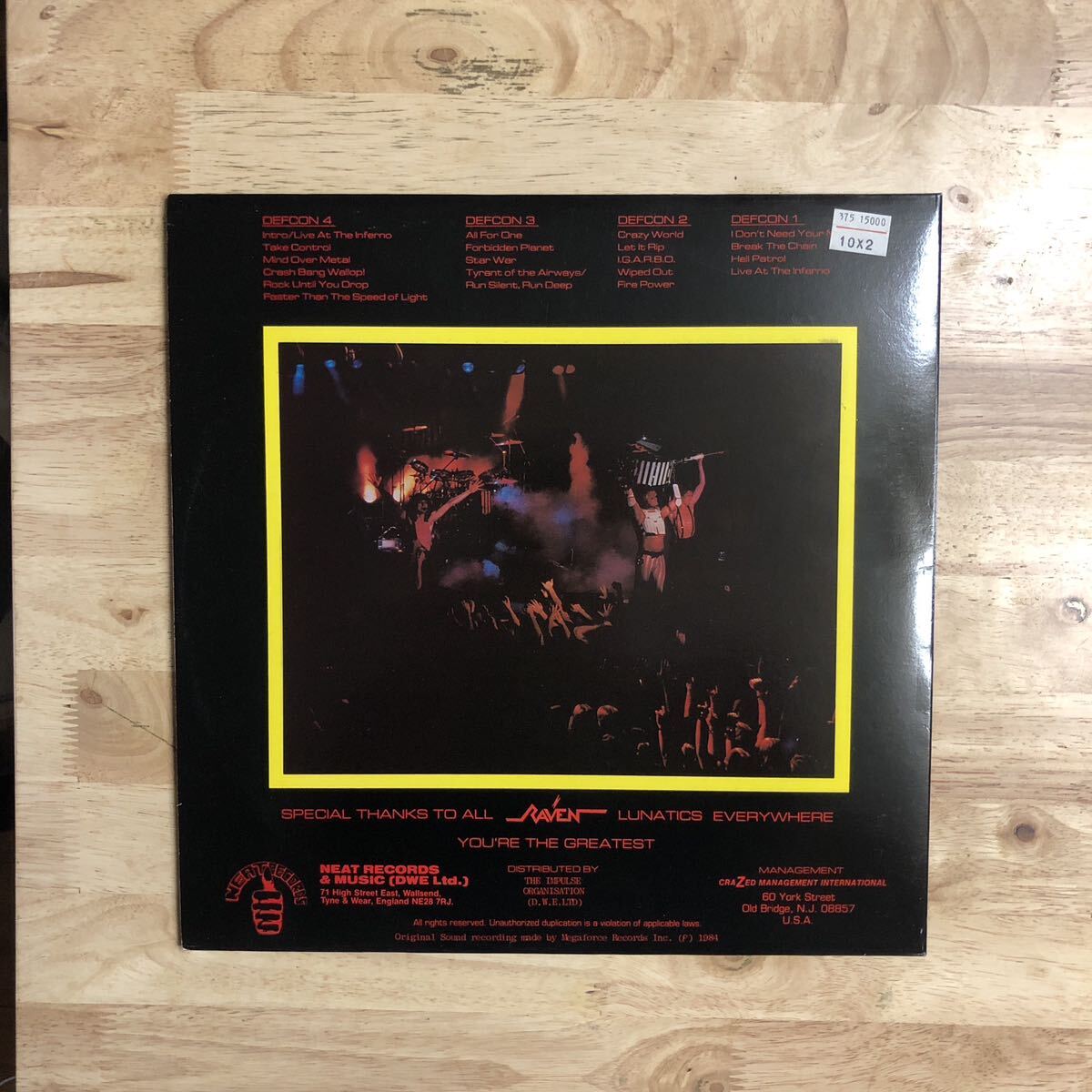 LP 美品 RAVEN/LIVE AT THE INFERNO[UKオリジナル:初年度'84年PRESS:2LP:MADE IN ENGLAND入り元々の紙スリーヴ付き]の画像2