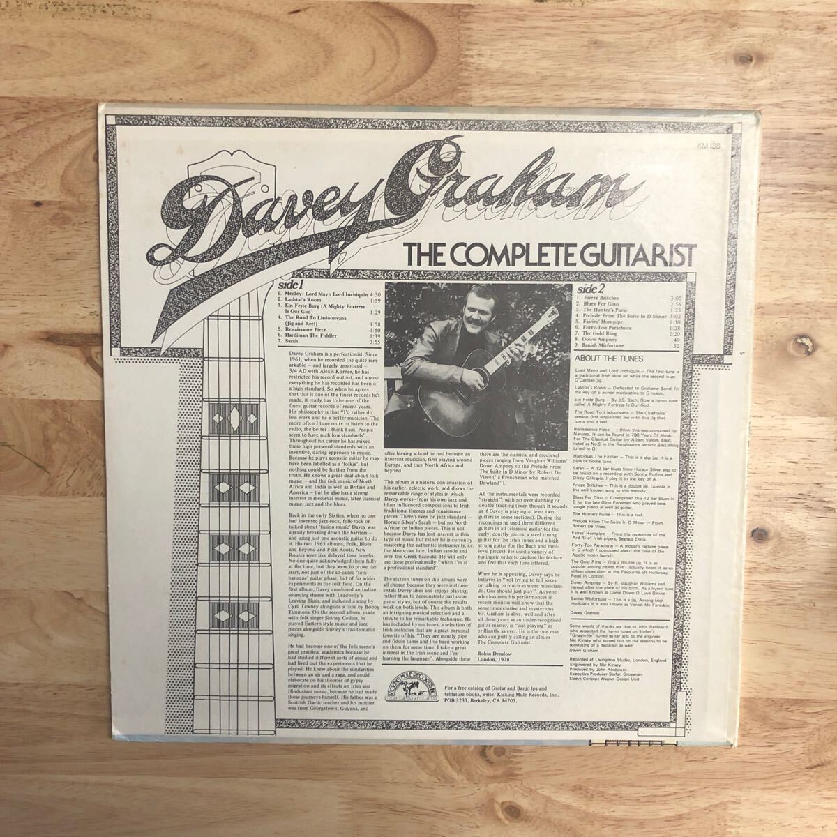 LP DAVY GRAHAM/THE COMPLETE GUITARIST[USオリジナル:KICKING MULE'78年作:PRO.JOHN RENBOURN:元々の紙スリーヴ]★BERT JANSCH PENTANGLE_画像2