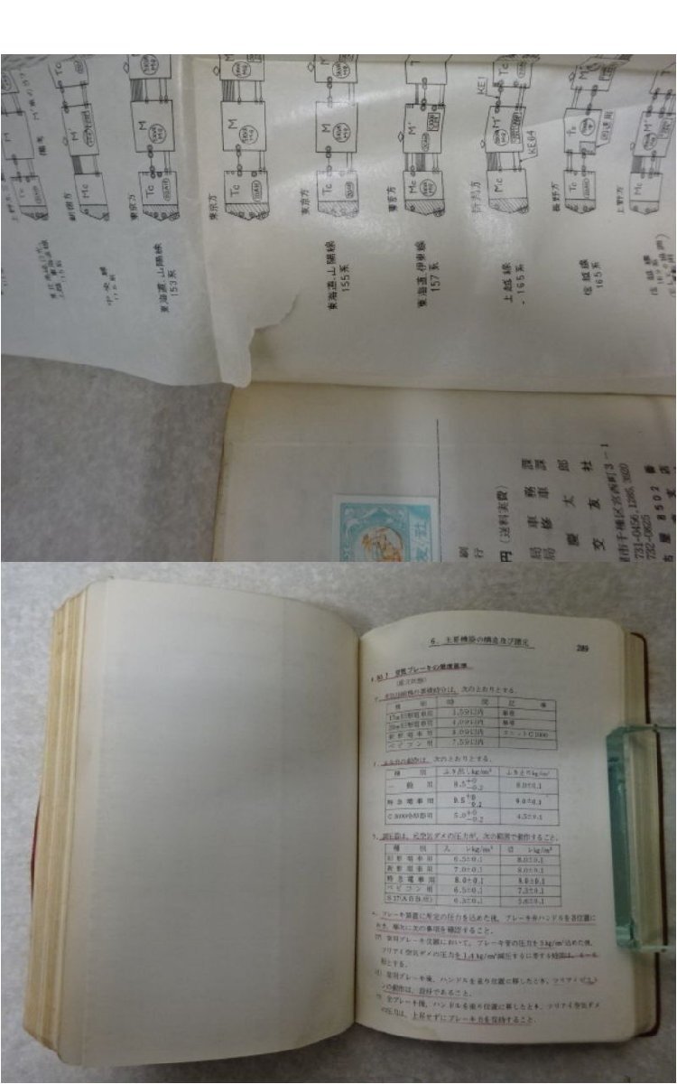 電車工学の本 10冊まとめて●「電車技術必携」「車両用電気学」「異常時の運転取扱い」…●交友社ほか_「電車技術必携」綴込みの破れ、書込みの例