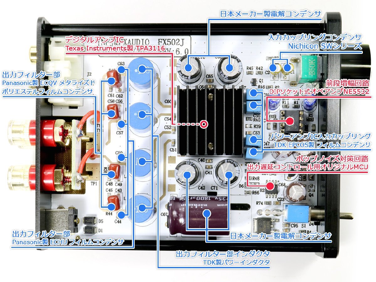 FX-AUDIO- FX-502J[シルバー] TPA3116搭載50W×2ch プリメインアンプの画像3