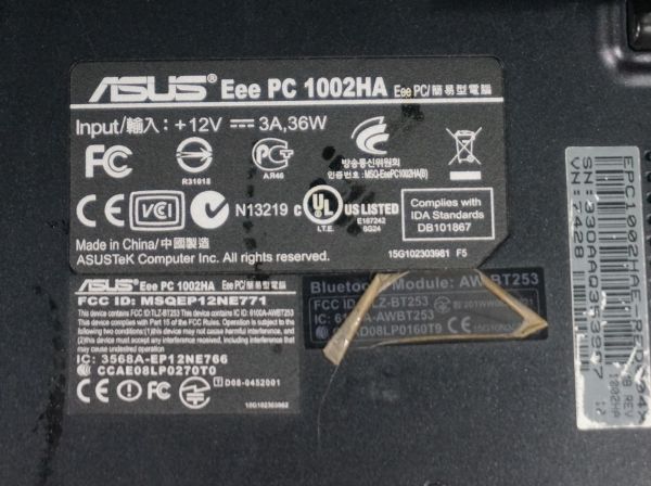 【ジャンク】 ASUS Eee PC1002HA ミニノート ノートPC アダプター無_画像6