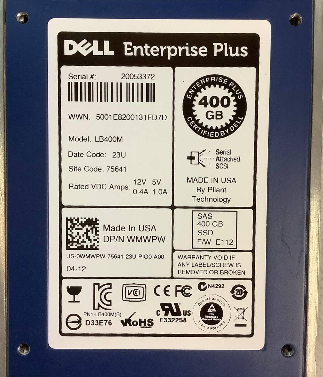 S6032860 DELL 400GB SAS 2.5インチ SSD 1点【中古動作品】_見本