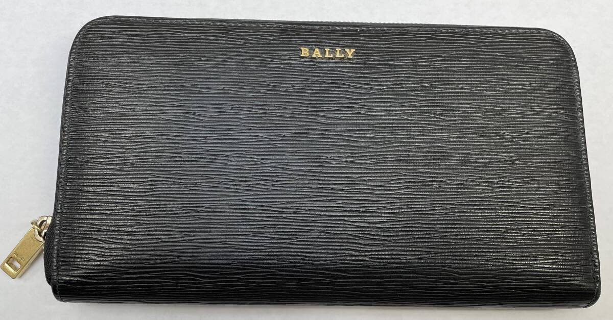 【中古】BALLY バリー　レザー メタルロゴ ラウンドファスナー 長財布 ロングウォレット ブラック　黒_画像1