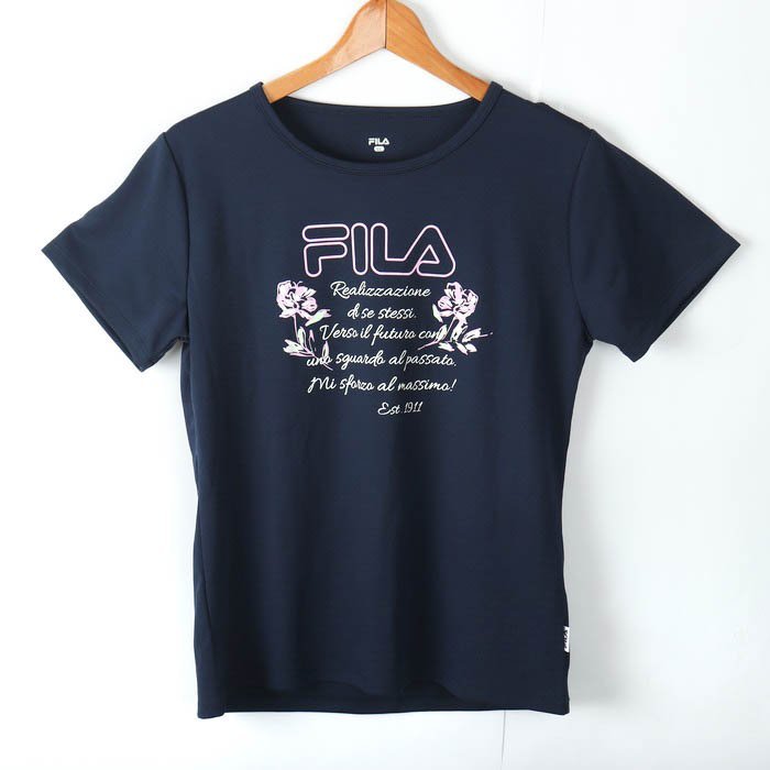 フィラ 半袖Tシャツ ロゴT 花柄 スポーツウエア 大きいサイズ レディース LLサイズ ネイビー FILA_画像1