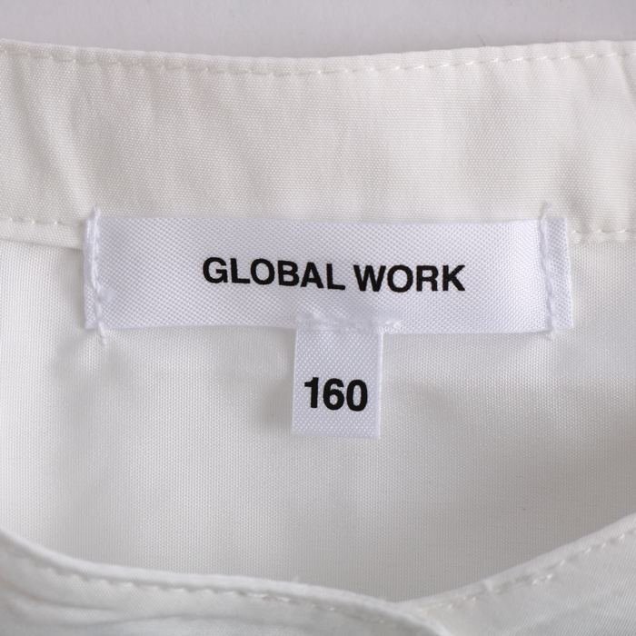 グローバルワーク ワンピース 長袖シャツ ロング丈 ノーカラー カットソー キッズ 女の子用 160サイズ ホワイト GLOBAL WORK_画像3