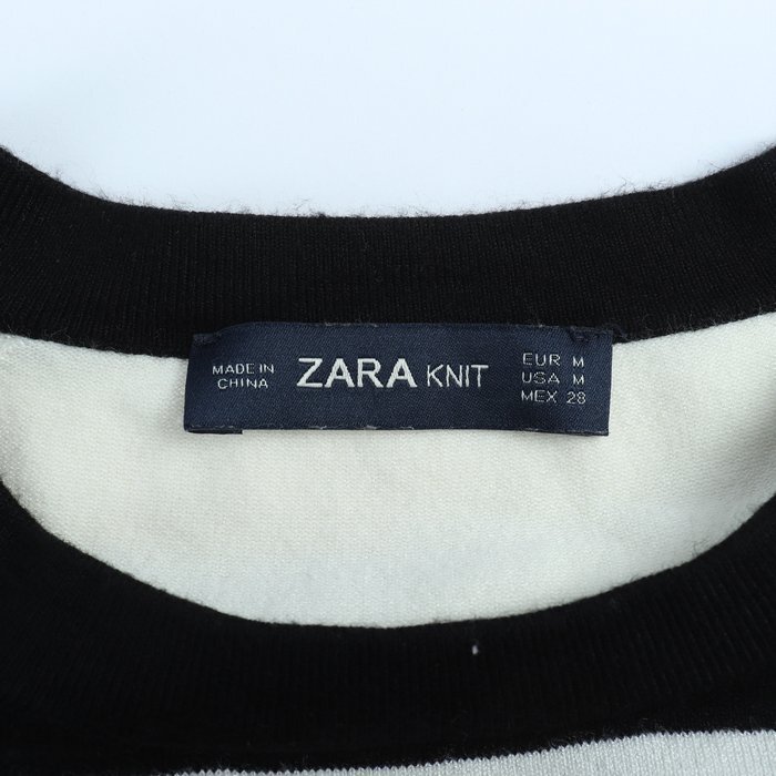 ザラ ニット セーター 半袖 トップス カットソー ボーダー レディース Mサイズ ベージュ ブラック ZARA_画像3