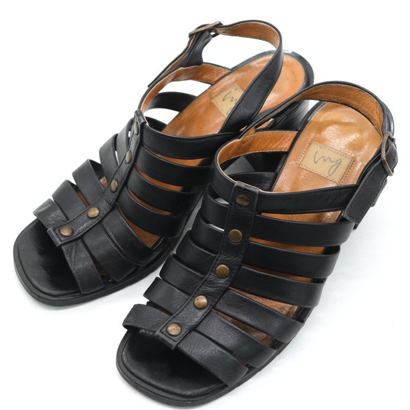 イング サンダル グラディエーター 太ヒール 日本製 ブランド シューズ 靴 黒 レディース 23.5サイズ ブラック INGNI_画像1