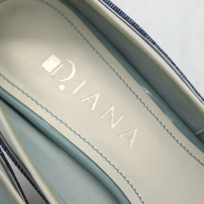 ダイアナ パンプス オープントゥ デニム 日本製 ブランド シューズ 靴 黒 レディース 25サイズ ブルー/ホワイト DIANA_画像3