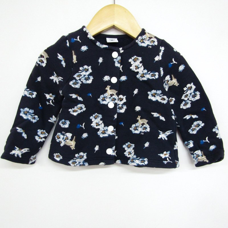 プチバトー 長袖カーディガン 花柄 ベビー 女の子用 18m/81cmサイズ ブラック PETIT BATEAU_画像1