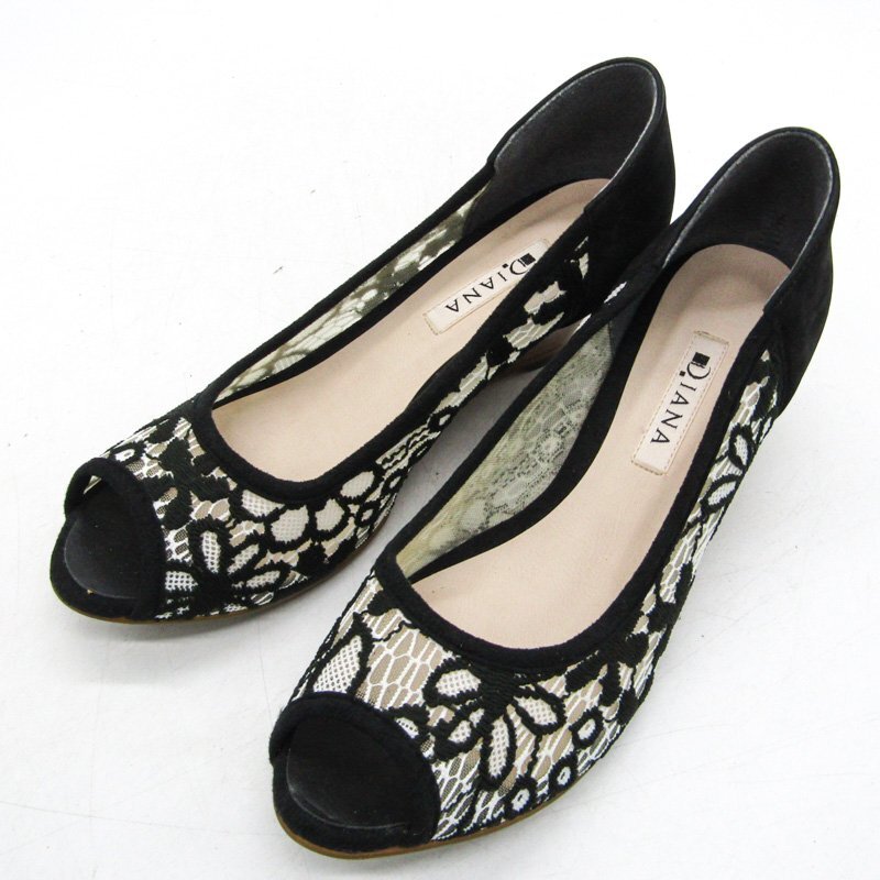 ダイアナ パンプス オープントゥ ウエッジソール ブランド 靴 シューズ 日本製 黒 レディース 23.5サイズ ブラック DIANA_画像1