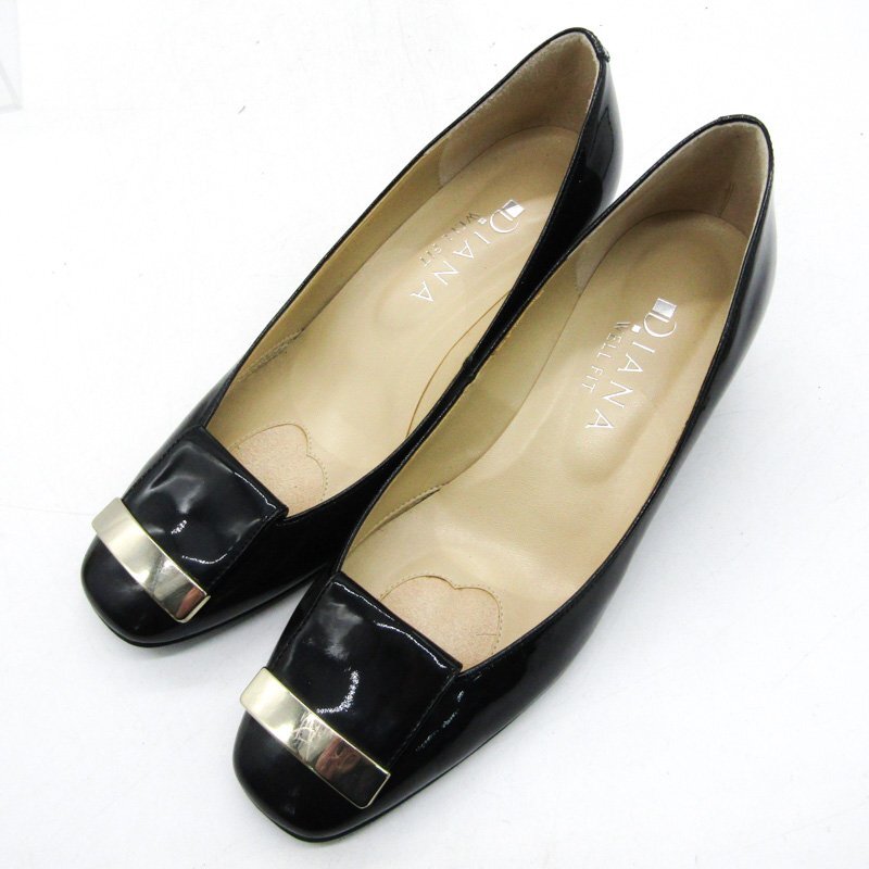 ダイアナ パンプス スクエアトゥ チャンキーヒール ブランド 靴 シューズ 日本製 黒 レディース 24サイズ ブラック DIANA_画像1