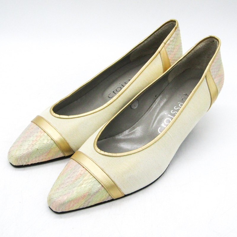 クロワッサン パンプス ポインテッドトゥ 靴 シューズ 日本製 白 レディース 6サイズ オフホワイト CROISSANT_画像1