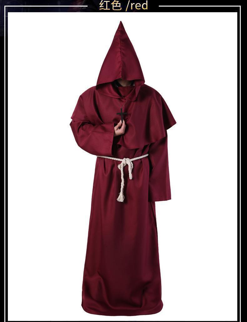 僧侶服 ローブ コスプレ 神父 修道士 霊媒師 牧師 異世界 仮装 黒 M Aの画像4