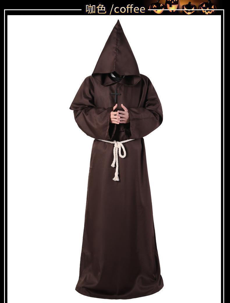 僧侶服 ローブ コスプレ 神父 修道士 霊媒師 牧師 異世界 仮装 黒 M Aの画像5