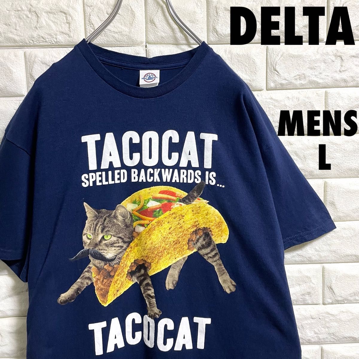 デルタ　タコキャット　半袖Tシャツ　ネコ　タコスプリント　メンズLサイズ